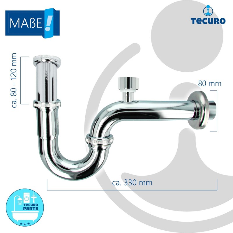 tecuro Professional pipe siphon with ventilation valve, extra long for