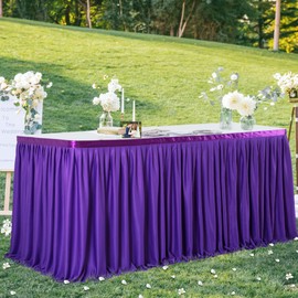 Partisky Purple Polyester Table Skirt for Rectangle Tables 6ft, Wrinkle Resistant Pleated Ruffle Table Cloth for Banquet Wedding Trade Baby Shower Display Gift Dining Table