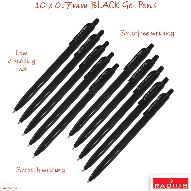 RADIUS M24 Retractable Ballpoint Pens, BLACK, Medium Point (1.0mm), Pack