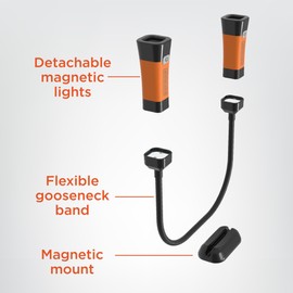 BLACK+DECKER 200LM LED Utility Light, Double-Sided Bendable Gooseneck Style, Magnetic Mount, Wearable, AA Battery-Powered, IP65 Weather-Resistant, Flexible Hands-Free Lighting for Indoors and Outdoors