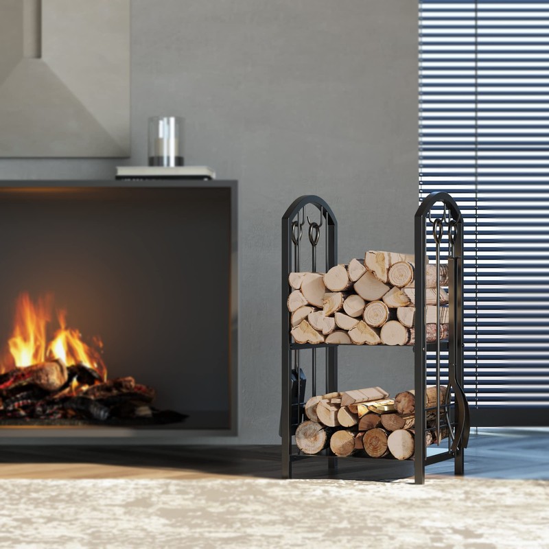 Fire Beauty Fireplace Firewood Log Rack 5-Piece Storage Logs Holder