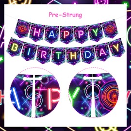 Fangleland Laser Day Birthday Banner Decorations for Girls - Laser Day Theme Happy Birthday Banner Party Supplies, Laser Day Party Favors Hanging Decorations Sign
