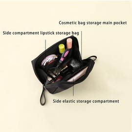 Lipstick Makeup Bag, Mini Small, Compartmentalized, Portable, Women's Organizer, Bag Insert, Compact Storage Pouch:_black