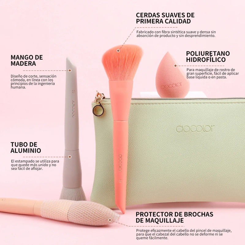 Set de brochas Docolor DO-N1718 de maquillaje coloridas 17 piezas