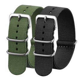 Verbstel Nylon Watchband Replacement Quick Release Heavy Buckle Watchstraps for Men Women (20MM, Green/Black)