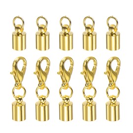 HARFINGTON 5pcs Cord End Cap 4.5mm ID Lobster Claw Clasp End Caps for DIY Bracelets Necklaces, Gold Tone