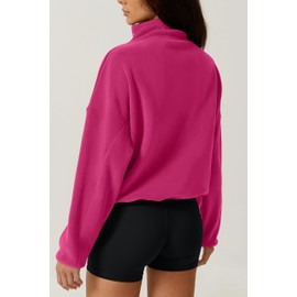 QINSEN Women Half Zip Fleece Sweatshirt Mock Neck Long Sleeve Winter Cozy Sherpa Pullover Sweater Tops Cabaret M