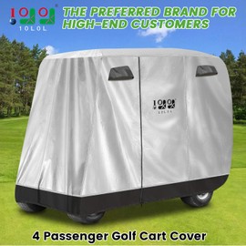 10L0L Universal Golf Cart Cover for 2+2/4 Passenger Yamaha, EZGO, Club Car - 420D Waterproof, Windproof, Sunproof Full Cover with 3-Zipper Doors, Durable Outdoor Protection for Lifted & Standard Carts