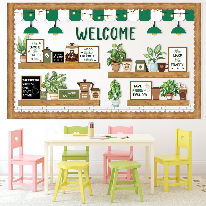 Welcome Bulletin Board Coffee Greenery Bulletin Board Set Coffee Cup