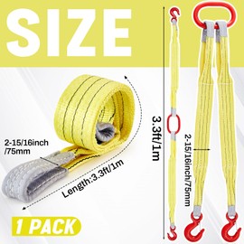 GliCraft 2 Pcs 3.3 FT Heavy Duty Polyester Lifting Rigging Straps Two Leg Bridle Web Sling with Hook & Twist Eye Lift Strap for Hoist Engine Crane Truck Tow Tree Stump 13227 Lbs Load Capacity, Yellow