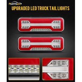 PARTSam LED Truck Trailer Tail Lights 10-30V, 74LEDs Stop Brake Turn Signal Tail Reverse Running/Tail Lights-Startup Scan All in One, for Heavy Trucks Trailers RVs Campers UTVs Vans Surface Mount 2pcs