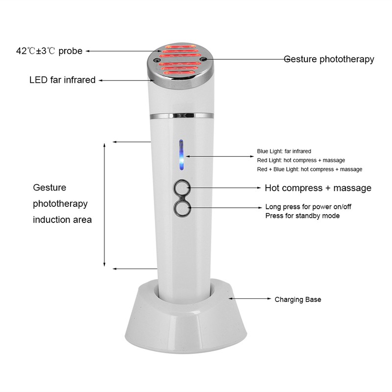Portable Photon Red Blue Light Facial Hot Compress Massage Anti