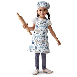 VITA ELEGANTE Kids Apron & Chef Hat Set – Adjustable, Water-Resistant, Durable – Perfect for Cooking, Baking, Arts and Crafts – Fits Ages 3–8, Machine Washable, Cute and Comfortable Design