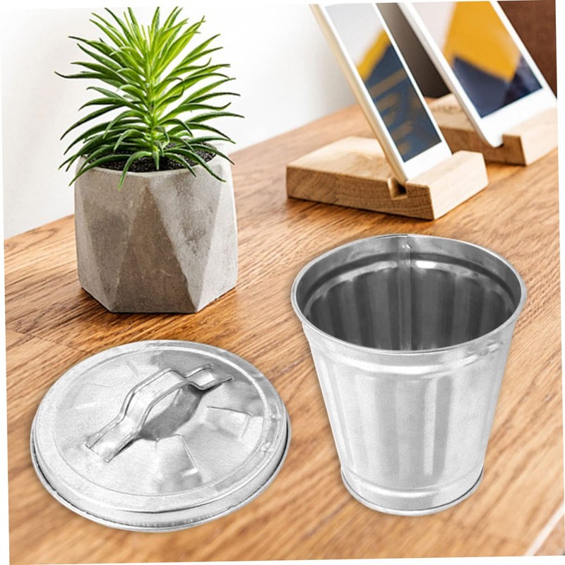 CHILDWEET Compact Metal Trash Can with Lid Small Bedroom Desktop