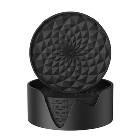 YUGUARD Silicone Coasters [6 Pack] Coasters with Holders - Drink Coasters - Table Coasters - for Hot or Cold Drinks Thickened, Non-Slip, Non-Stick, Deep Tray Black