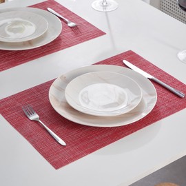 Washable Place Mats - PVC Placemats, Non-Slip and Washable - Place Mats - Table Mat, Place Mat, Table Mats for Dining Room, Kitchen and Restaurant (Red Mix, Set of 6)