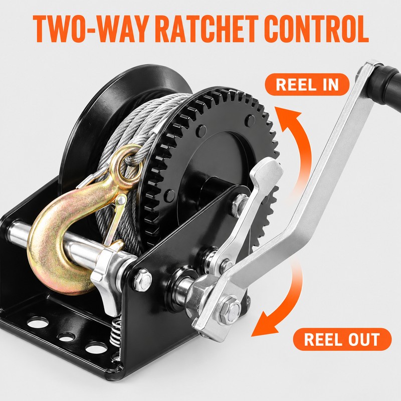 Manual Hand Crank Winch with 33 ft Steel Cable, 800/3500