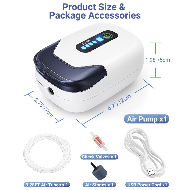MoonOrange Aquarium Air Pump, Mini Rechargeable Portable Oxygen Pump with