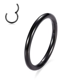 16G Nose Hoop Ring Septum Clicker Cartilage Hoop Earrings Conch Hoop Cartilage Conch Piercing Cartilage Tragus Helix Daith Earrings Helix Conch Ring Helix Tragus Cartilage Piercing Jewellry 12mm Black