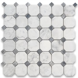 Stone Center Online C807XP Carrara White Marble 2" Octagon Mosaic Tile Bardiglio Gray Polished
