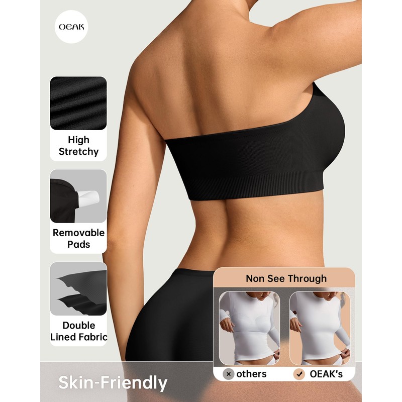 OEAK Strapless Bras for Women Wireless Bandeau Bra Non Slip