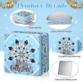 Tandefio 12 Pcs Christmas Cookie Tins 6.3Inch Cookie Tins with Lids for Gift Giving Square Metal Container Xmas Snowflake Boxes Large Empty Holiday Treat Jars for Xmas Candy Baking Decorative