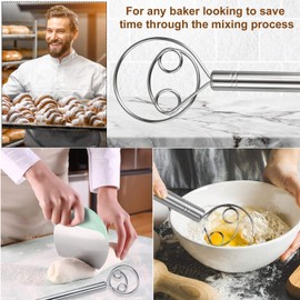 Large Danish Dough Whisk Bread Mixer, Premium Stainless Steel Dutch Whisk for Bread, Pastry or Pizza Dough - Perfect Baking Tool Alternative to a Blender, Mixer or Hook