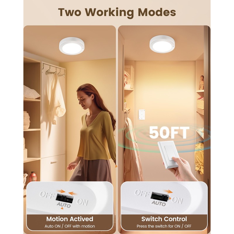SURAIELEC Rechargeable Ceiling Light with Wall Switch, 8000mAh Battery Ceiling