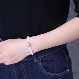 COAI Women's Beaded Bracelet Aquamarine Moonstone Bracelet Crystal Bracelet for Women