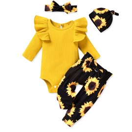 fioukiay Premature Baby Girls Clothes Infant Little Kids Romper Bodysuit Pants Clothing Set Fall Winter Outfit (Yellow, Preemie)