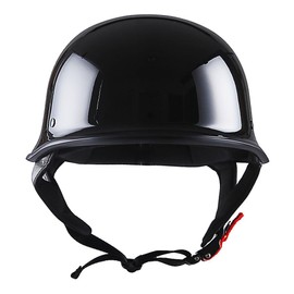 1Storm Novelty Motorcycle Half Face Helmet Open German Style DOT Approved: HKY602 Glossy Black