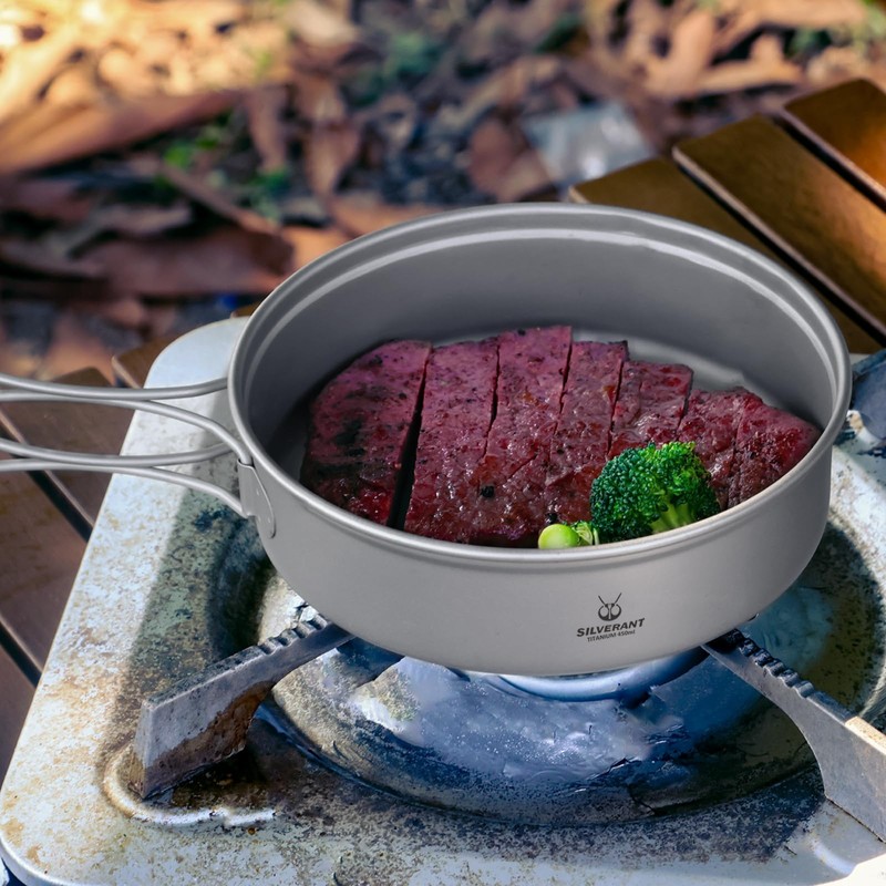 SILVERANT Camping Plate Titanium Pan Dish Plate with Handle &