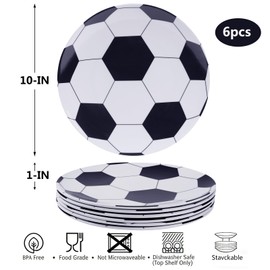 Webbylee Soccer Design 6-Piece Melamine Dinner Plates – 10-Inch Football Theme, Lightweight & Shatter Resistant, Dishwasher Safe, Parties & Indoor Outdoor Use
