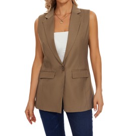 MINTLIMIT Waistcoat Women Long Sleeveless Blazer Office Waistcoats Fully Lined One Button Top Jacket Vest (Brown M)