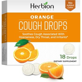 Herbion Naturals Cough Drops with Orange Flavor -18 Ct -Relieves Cough, Soothes Sore Throat & Dry Mouth, for Adults, Children 6 and Above
