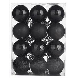 Christmas Ball Ornaments 24Pcs Shatterproof Black Christmas Ornaments Balls Christmas Decoration Christmas Tree Balls with Hooks for Xmas Tree Holiday Wedding Party Decor (Black, 3cm/1.18in)