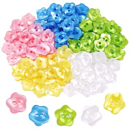 MAMUNU Pack of 100 14mm Assorted 2 Hole Resin Flower Buttons, 5 Colors, 20pcs Each Color (Assorted 5 Color)