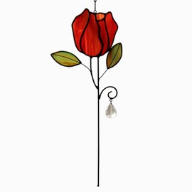 WeDcpcin Stained Glass Flower Window Hanging Rose Sun Catcher Home Decoration Gift for Mothers, Wives, Girlfriends, or Close Friends (Red, Green)