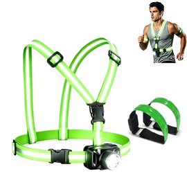 eefaYIYIFA LED Reflective Running Vest, 2-Piece Rechargeable LED Armband Set, IPX4 Waterproof 90° Adjustable Running Lights for Walking Cycling, 4-25H Runtime