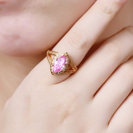 Narica Women's Yellow Gold Plated Marquise Cut Created Pink Topaz Rings CZ Cubic Zirconia Filled for Mom 8#