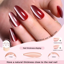 CUZIAM 150Pcs Nude Cat Eye Press on Nails Short Almond, 5 Colors Translucent Jelly Glass Moonlight Magnetic Gel Nail Tips, Sheer Pink Red Salon-Like Fake Nails Manicure Kit for Women for All Seasons