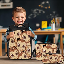Luxvio Monkey School Backpack for Teens Kids Kindergarten Elementary Middle School 3-Pcs Bookbag, Monkey Back Pack for Boys Girls Children Animal Book Bag, Small Modern Bag