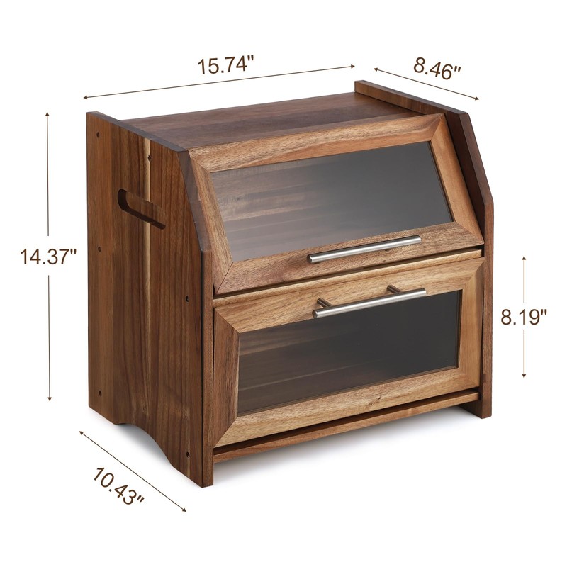 Garvee Double Layer Bread Box – Acacia Wood Bread Bin