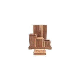 EcoDecors, Eleganto, 8 Piece, Teak Wood Bathroom Amenities Set, Teak Bath Amenity Set, Bathroom Accessory, in Natural Color