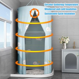 KFZXLSU Round Shower Curtain 100x200 cm Hanging Bathroom Curtains Polyester Waterproof Portable Shower Curtain Sets for Outdoor Camping, Travel, Indoors Shower (100 X 200 cm, Diamond Pattern)