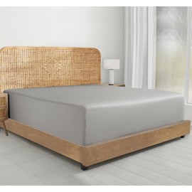 California Design Den 100% Organic Cotton Fitted Sheet Double Size Only, Percale, Deep Pocket, GOTS Certified, Lightweight, Snug-Fit, Double Fitted Sheet, 1 Pc Fitted Double Sheet Only (Light Grey)