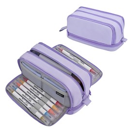 Businey Pencil Case, Large Capacity Pencil Pouch with 4 Compartments Stationery Organizer for Girls Boys, Office Makeup Bag Portable Pen Bag for Students Women Men Purple