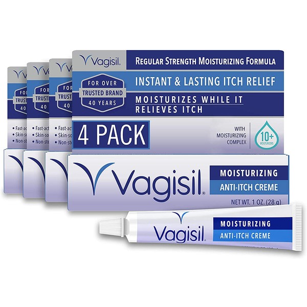 Vagisil Regular Strength Anti-Itch Moisturizing Feminine Cream for Women, Gynecologist Tested, Hypoallergenic, Fast-acting, Long-lasting Relief, Vaginal Moisturizer Soothes and Cools, 1 oz (Pack of 4)