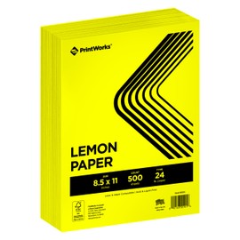 PrintWorks Premium Bright Lemon Yellow Colored Paper 8.5" x 11" - 24 lb/89 gsm - 500 Sheets - Made in the USA - FSC® Certified - Acid-Free & Fade-Resistant - Printer Compatible (00101)