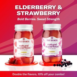 True Sea Moss Premium Sea Moss Gel Bundles with Gift - Wildcrafted Irish Sea Moss Gel - Rich in Minerals & Vitamins - Supports Immune, Improves Digestion, Boosts Energy, Skin & Hair Health - Made in USA - Healthcare:_Elderberry + Strawberry